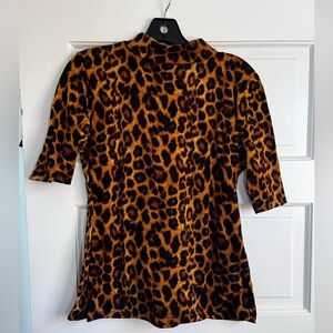 HEART OF HAUTE Denise mock neck top sweater knit leopard rockabilly pinup punk L
